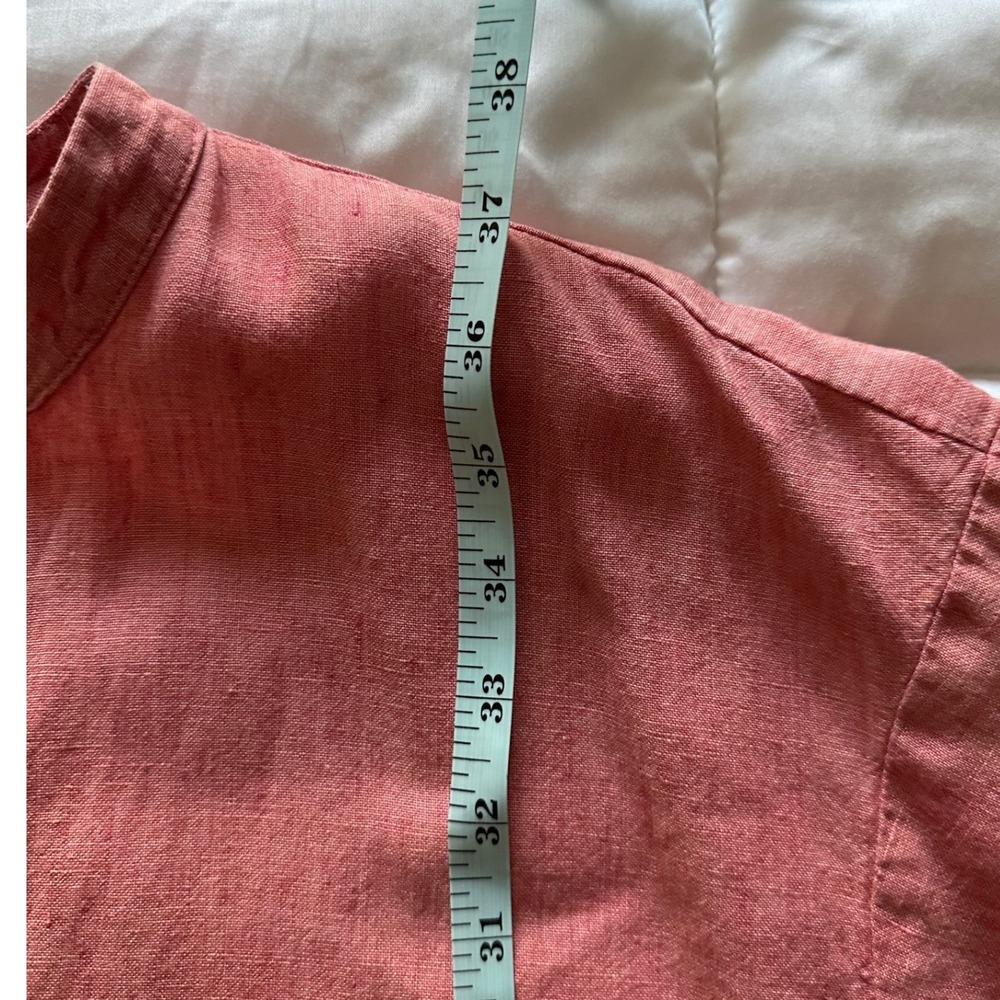 EILEEN FISHER Delave Organic Linen Mandarin Collar Button Shirt Dress Coral M - Picture 8 of 9